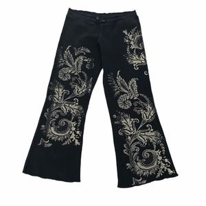 RILEY WAFFLE TEXTURE BLACK PANTS WITH BEIGE FLORAL DESIGN